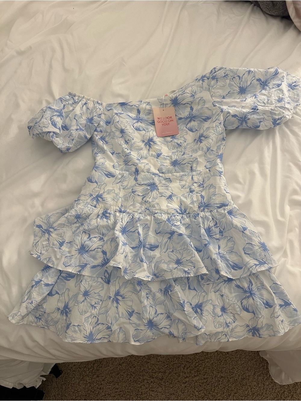 Hello Molly White Dress with Blue Floral Print